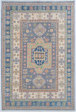 Afghan Kazak Light Gray Rectangle 4x6 ft Wool Carpet 148095
