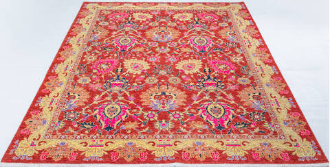 Chobi Orange Hand Knotted 82 X 101 Area Rug 700-148099 Image 1