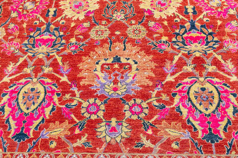 Chobi Orange Hand Knotted 82 X 101 Area Rug 700-148099 Image 3
