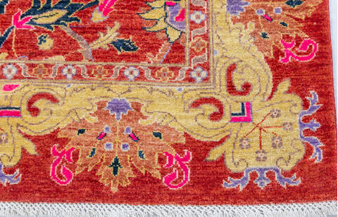 Chobi Orange Hand Knotted 82 X 101 Area Rug 700-148099 Image 4