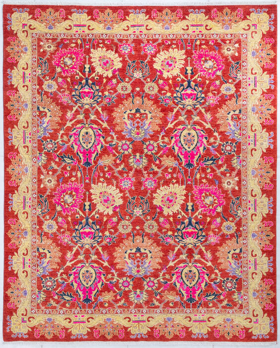Chobi Orange Hand Knotted 82 X 101 Area Rug 700-148099 Image 0