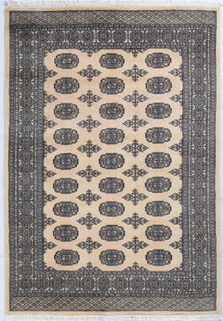Pakistani Bokhara Beige Rectangle 4x6 ft Wool Carpet 148109