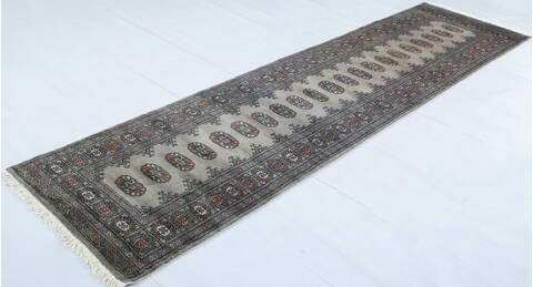 Bokhara Green Runner Hand Knotted 27 X 99 Area Rug 700-148111 Image 2