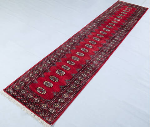Bokhara Red Runner Hand Knotted 27 X 120 Area Rug 700-148114 Image 1