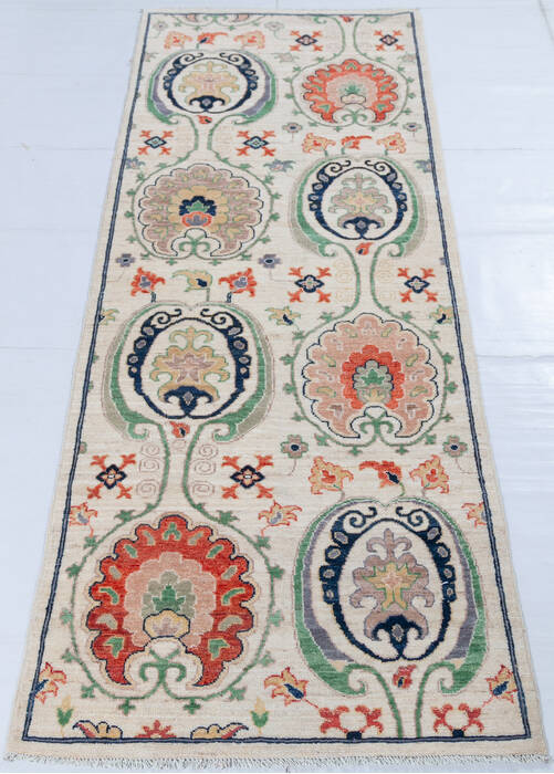 Chobi White Runner Hand Knotted 28 X 710 Area Rug 700-148125 Image 1