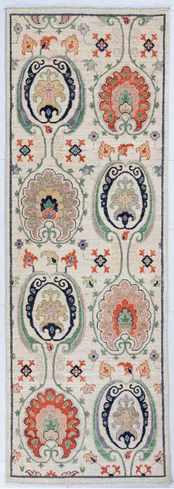 Chobi White Runner Hand Knotted 28 X 710 Area Rug 700-148125 Image 0