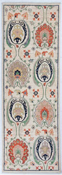Afghan Chobi White Runner 6 to 9 ft Wool Carpet 148125