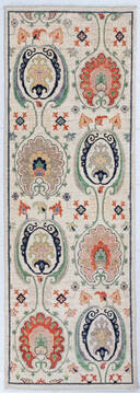 Chobi White Runner Hand Knotted 2'8" X 7'10"  Area Rug 700-148125