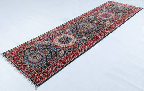 Chobi Black Runner Hand Knotted 210 X 99 Area Rug 700-148133 Image 2