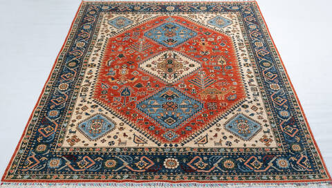 Chobi Orange Hand Knotted 83 X 100 Area Rug 700-148138 Image 1