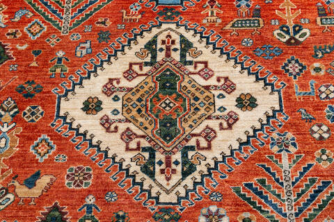 Chobi Orange Hand Knotted 83 X 100 Area Rug 700-148138 Image 4