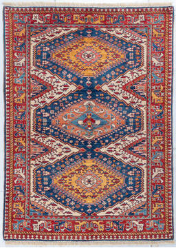 Afghan Kazak Blue Rectangle 5x7 ft Wool Carpet 148148