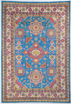 Afghan Kazak Light Blue Rectangle 7x10 ft Wool Carpet 148159