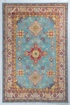 Afghan Kazak Light Blue Rectangle 7x10 ft Wool Carpet 148160