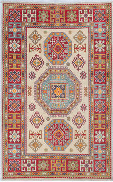 Kazak Beige Hand Knotted 4'0" X 6'3"  Area Rug 700-148168