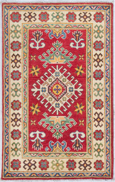 Kazak Red Hand Knotted 2'8" X 4'3"  Area Rug 700-148178