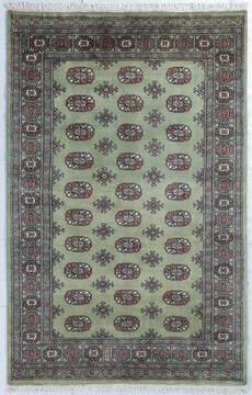 Bokhara Green Hand Knotted 4'1" X 6'4"  Area Rug 700-148194