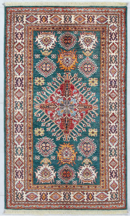 Kazak Green Hand Knotted 33 X 57 Area Rug 700-148197 Image 0