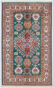 Afghan Kazak Green Rectangle 3x5 ft Wool Carpet 148197