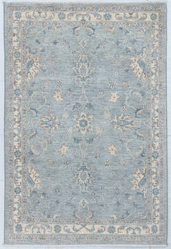 Afghan Chobi Light Blue Rectangle 4x6 ft Wool Carpet 148217