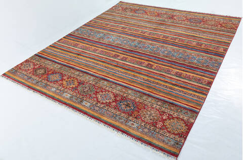 Chobi Red Hand Knotted 84 X 99 Area Rug 700-148251 Image 2