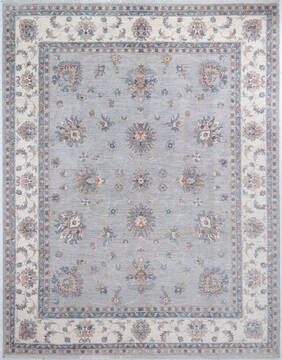 Afghan Chobi Light Gray Rectangle 8x10 ft Wool Carpet 148282