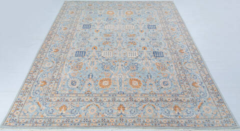 Chobi Light Blue Hand Knotted 81 X 104 Area Rug 700-148294 Image 1