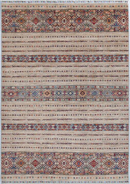 Chobi Beige Hand Knotted 5'8" X 7'10"  Area Rug 700-148298