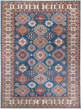 Afghan Kazak Blue Rectangle 9x12 ft Wool Carpet 148299