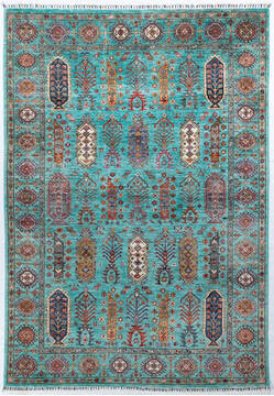 Chobi Green Hand Knotted 5'9" X 8'2"  Area Rug 700-148303