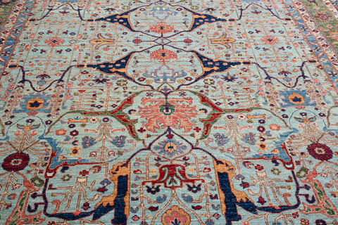 Chobi Green Hand Knotted 90 X 113 Area Rug 700-148307 Image 3