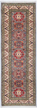 Afghan Kazak Grey Runner 6 ft and Smaller Wool Carpet 148310