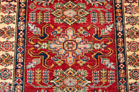 Kazak Red Runner Hand Knotted 27 X 68 Area Rug 700-148311 Image 3