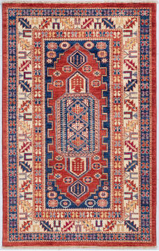 Kazak Red Hand Knotted 3'1" X 4'11"  Area Rug 700-148318