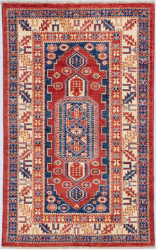 Kazak Red Hand Knotted 3'1" X 4'11"  Area Rug 700-148319