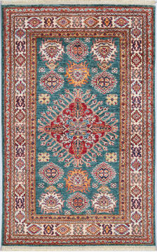 Afghan Kazak Green Rectangle 3x5 ft Wool Carpet 148325