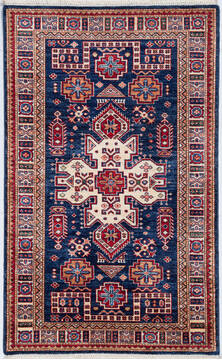 Kazak Blue Hand Knotted 3'3" X 5'2"  Area Rug 700-148328