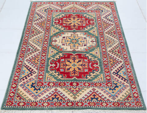 Kazak Green Hand Knotted 33 X 410 Area Rug 700-148341 Image 1
