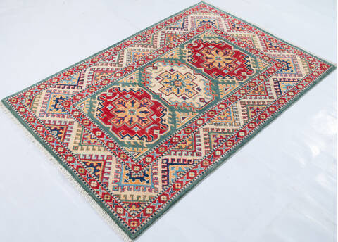 Kazak Green Hand Knotted 33 X 410 Area Rug 700-148341 Image 2