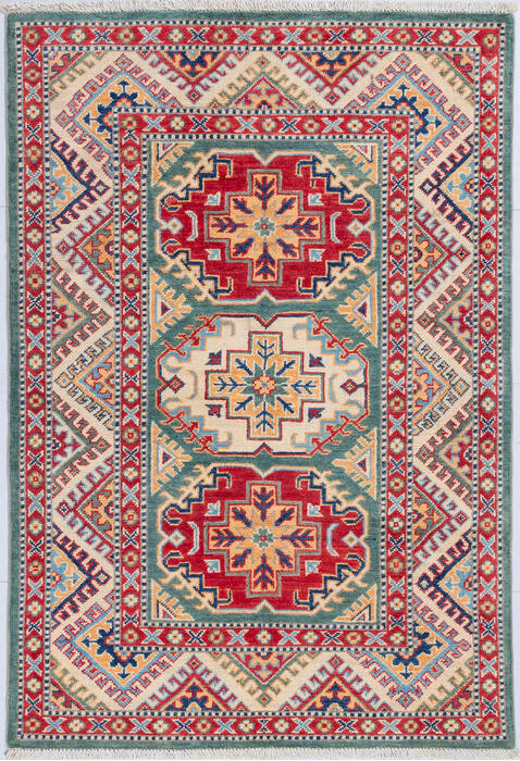 Kazak Green Hand Knotted 33 X 410 Area Rug 700-148341 Image 0