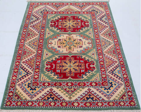Kazak Green Hand Knotted 34 X 410 Area Rug 700-148343 Image 1