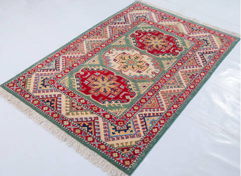 Kazak Green Hand Knotted 34 X 410 Area Rug 700-148343 Image 2