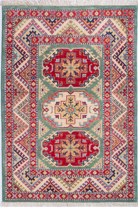 Kazak Green Hand Knotted 34 X 410 Area Rug 700-148343 Image 0