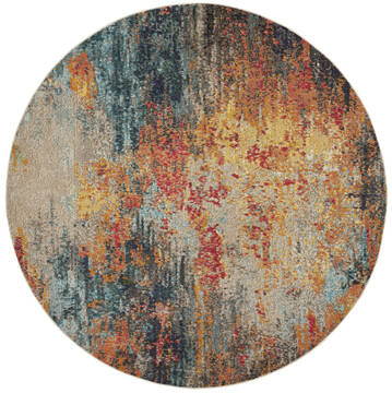 Nourison Celestial Multicolor Round 7 to 8 ft 100% Polypropylene Carpet 149897