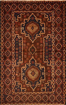 Afghan Baluch Brown Rectangle 4x6 ft Wool Carpet 15168