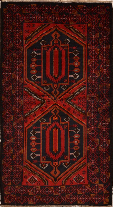 ラグ・カーペット Afghan baluch rug Afghan Baluch Red Rectangle 3x5 ft Wool Carpet 15170 | SKU 15170