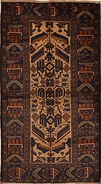 Afghan Baluch Beige Rectangle 3x5 ft Wool Carpet 15171
