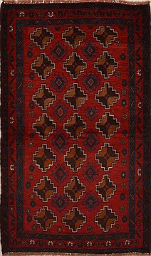 Baluch Red Hand Knotted 3'7" X 6'2"  Area Rug 100-15179