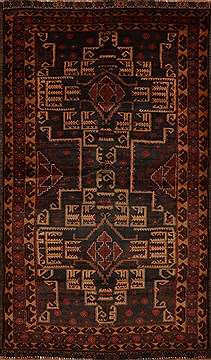 Afghan Baluch Blue Rectangle 3x5 ft Wool Carpet 15185