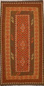 Pakistani Kilim Red Runner 6 to 9 ft Wool Carpet 15478